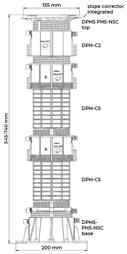 DPH-10-PH5 545-740 мм регулируемая опора с корректором уклона